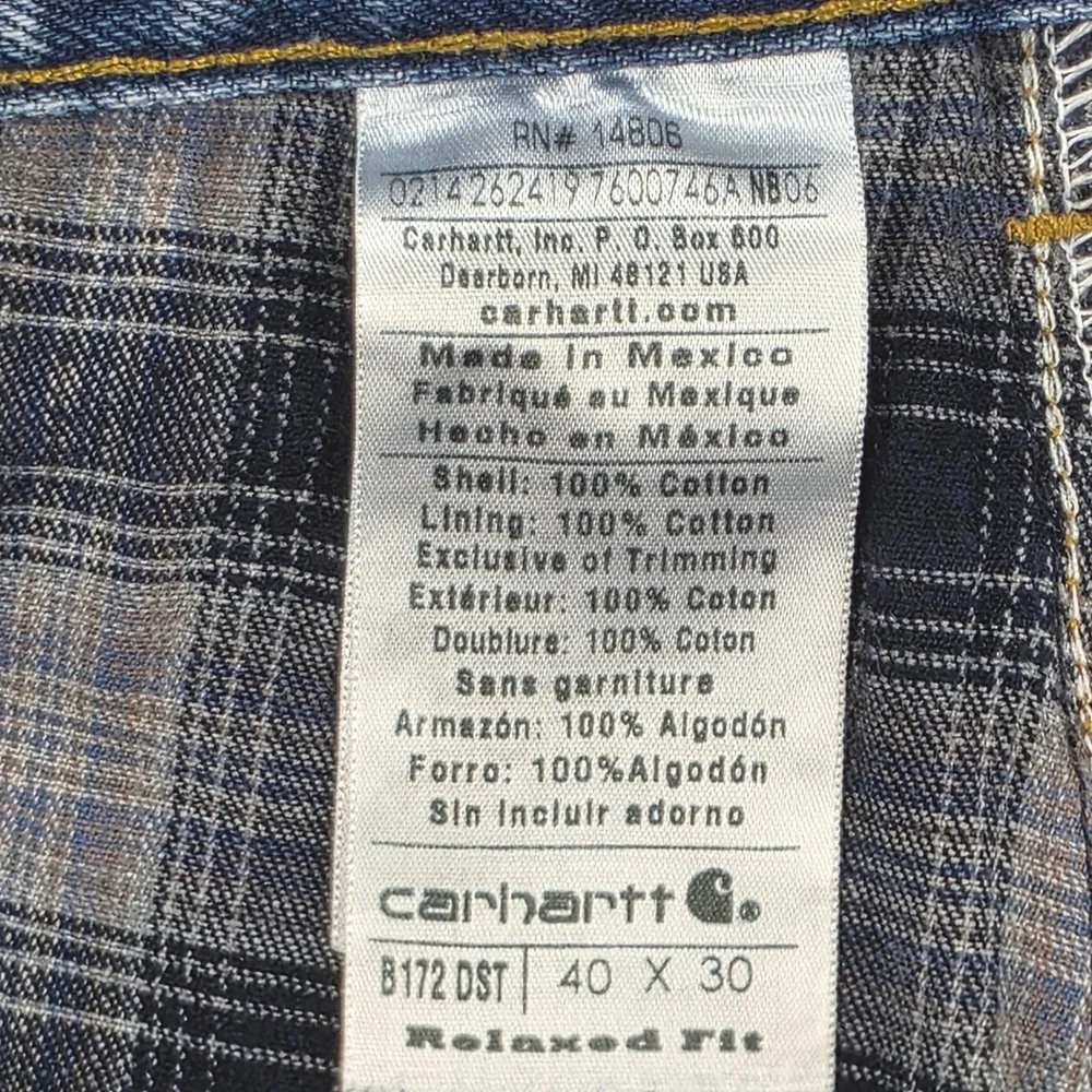 Carhartt B172‎ Flannel Lined Jeans Mens Blue Relaxed Fit Dark Stonewash 40x30